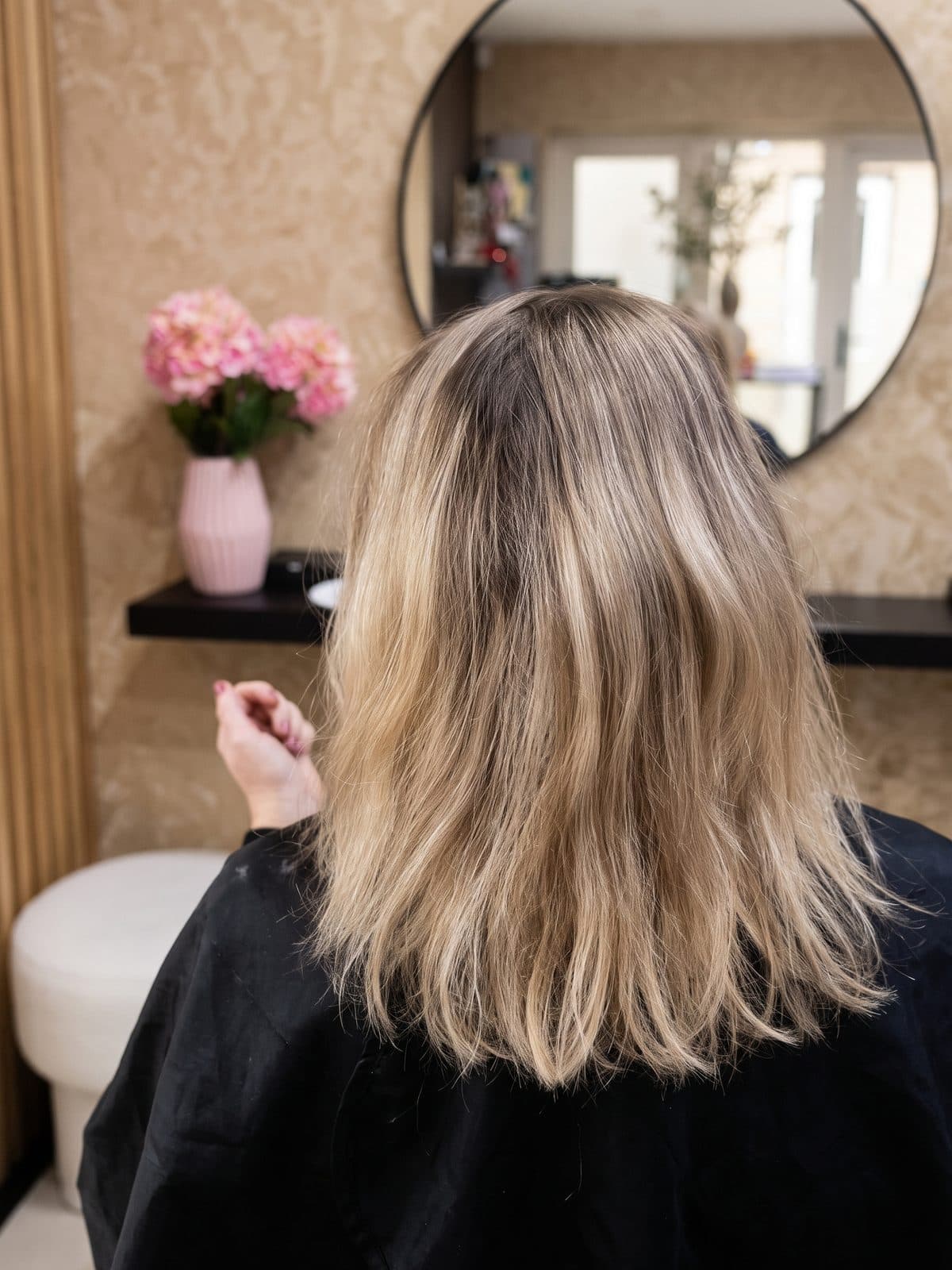 Voor: lang blond haar met uitgroei